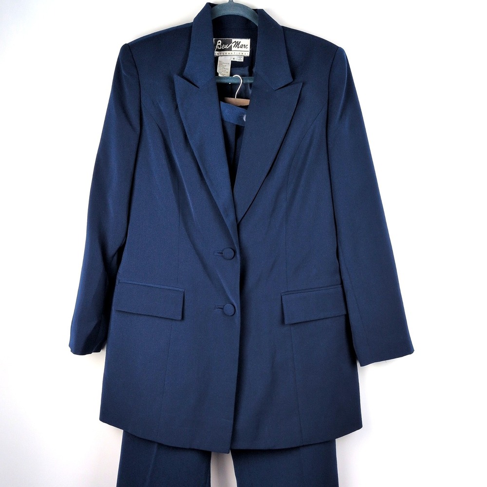 Ben Marc Women 6 Pant Suit Navy Blue 2pc Blazer Trousers Professional Career Set